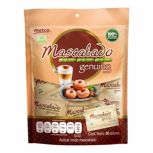 Azúcar Mascabado Genuino Metco 50 Sobres con 200g