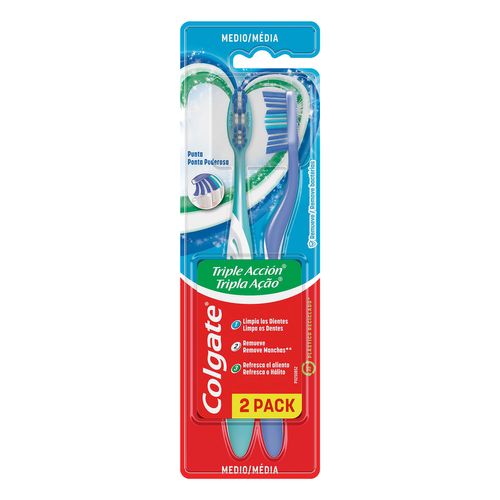 Cepillo de Dientes Colgate Triple Acción Medio 2 Piezas