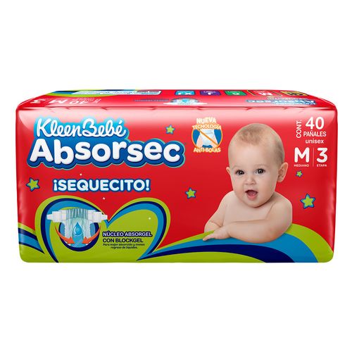 Pañales KleenBebé Absorsec Etapa 3 Talla Mediana 40 Pañales