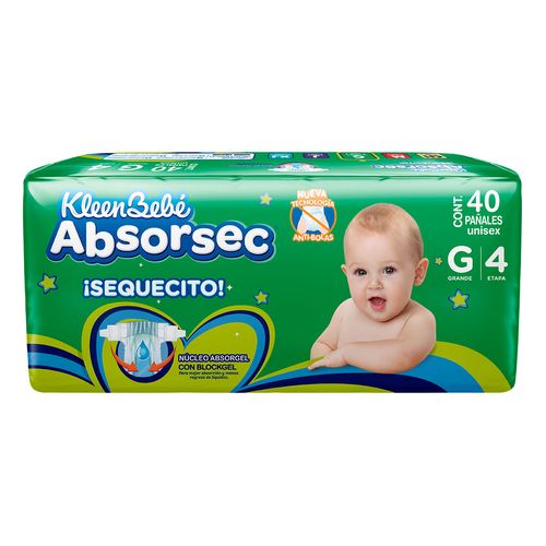 Pañales KleenBebé Absorsec Etapa 4 Grandes 40 Pañales