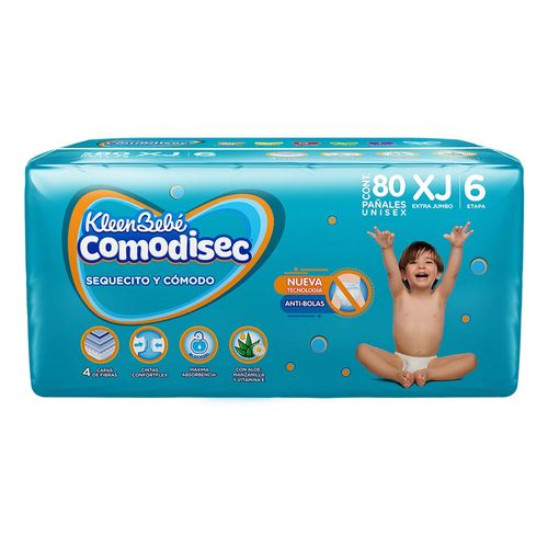 Pañal KleenBebé Comodisec Etapa 6 Extra Jumbo Unisex 80 Pañales