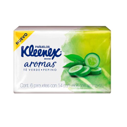 Pañuelos Faciales Kleenex Aromas Té Verde Pepino 6 Paquetes de 14 Pañuelos