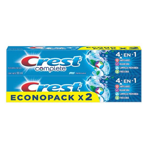Pasta Dental Crest Complete 4 en1 con Flúor 2 Piezas de 90ml