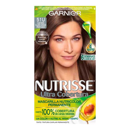 Tinte de Cabello Garnier Nutrisse Ultra Cobertura 51U Castaño Cenizo