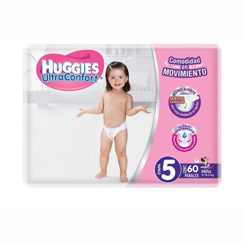 Pañales Huggies UltraConfort Etapa 5 para Niña 60 Pañales.
