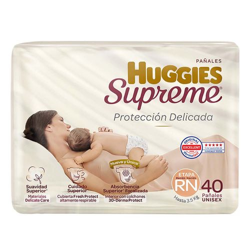 Pañal para Bebé Huggies Supreme Unisex Etapa Recién Nacido con 40 Piezas