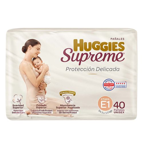 Pañal para Bebé Huggies Supreme Unisex Etapa 1 con 40 Piezas