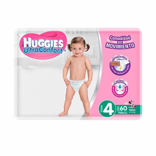 Pañales Huggies UltraConfort Etapa 4 para Niña 60 Pañales.