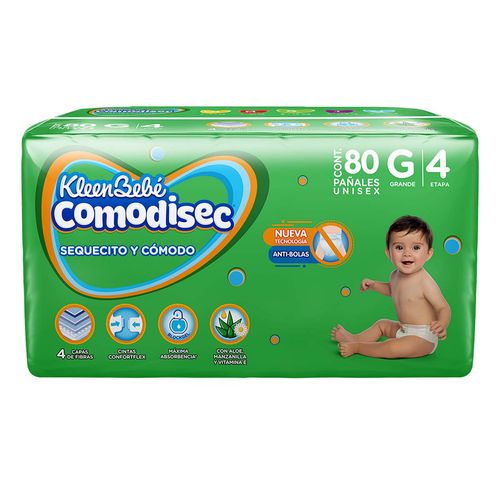Pañales KleenBebé Comodisec Etapa 4 Grande Unisex 80 Pañales