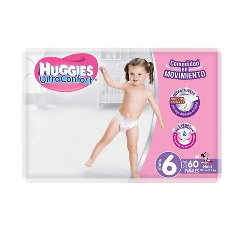 Pañales Huggies UltraConfort Etapa 6 para Niña 60 Pañales.