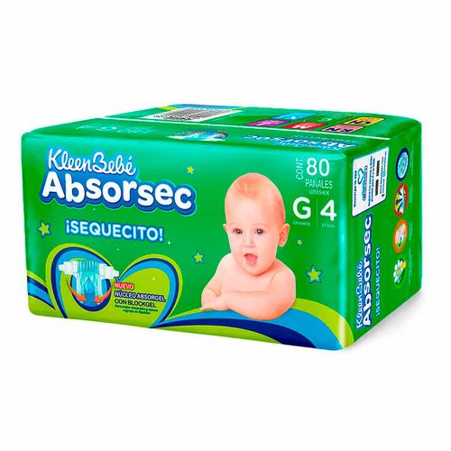 Pañales KleenBebé Absorsec Etapa 4 Grandes 80 Pañales