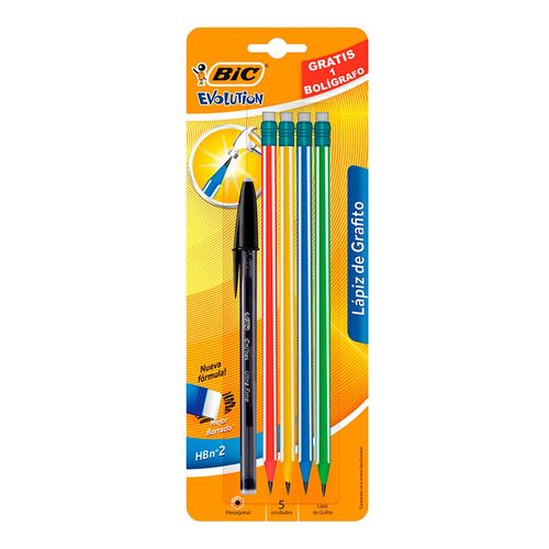 Lápiz de Grafito Bic Evolution Lines 4 Piezas + 1 Bolígrafo