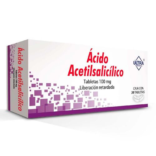 Tabletas Genéricas Ácido Acetilsalicílico 100mg Caja con 30 Tabletas