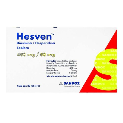 Tabletas Hesven 450mg/50mg Caja con 20 Tabletas