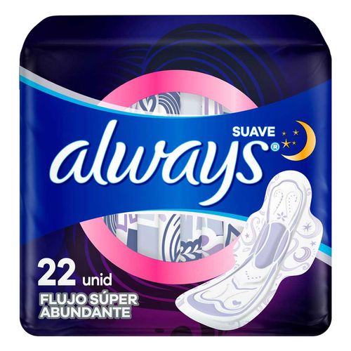 Toallas Femeninas Always Nocturnas Extra Largas Suave con Alas 22 Toallas