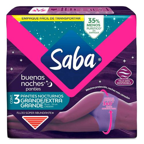 Panties Saba Buenas Noches Flujo Súper Abundante Talla Grande 3 Panties