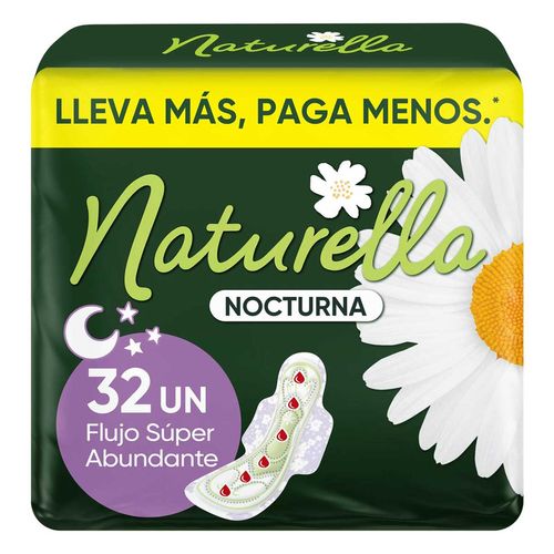 Toallas Femeninas Naturella Nocturna Extra Larga con Alas 32 Toallas