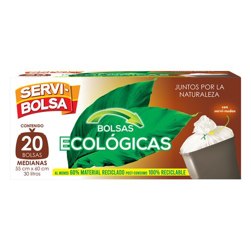 Bolsas para Basura Servibolsa Recicladas con Servi-Nudos Medianas 20 Bolsas