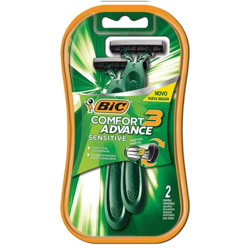 Rastrillo Bic Comfort 3 Advance Sensitive 3 Hojas de Acero Inoxidable 2 Piezas