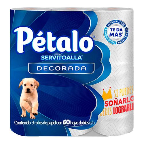 Toallas de Papel Pétalo Servitoalla Decorada 3 Rollos con 60 hojas