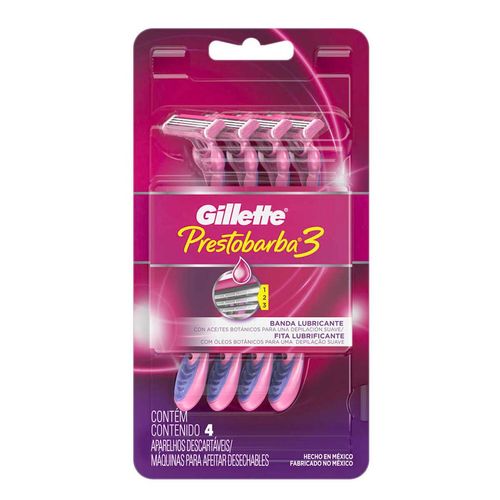 Gillette Prestobarba3 Rastrillo Desechable con Aceites Botánicos 4 Unidades