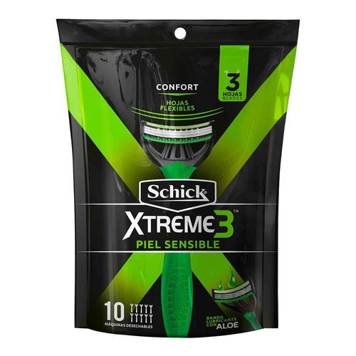 Rastrillo Desechable Schick hombre Xtreme 3 piel sensible 10 Rastrillos
