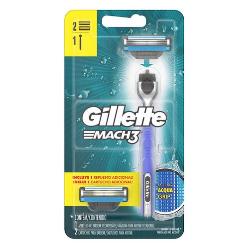 Rastrillo para Afeitar Recargable Gillette Mach3 AquaGrip con 2 Repuestos