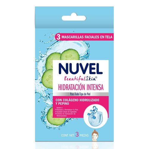 Mascarilla Facial en Tela Nuvel Hidratación Intensa 3 Piezas