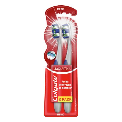 Cepillo de Dientes Colgate 360° Luminous White Medio 2 Piezas