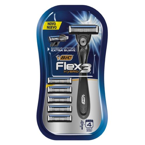 Rastrillo Bic Flex 3 Hybrid 3 Hojas de Acero Inoxidable 5 Piezas