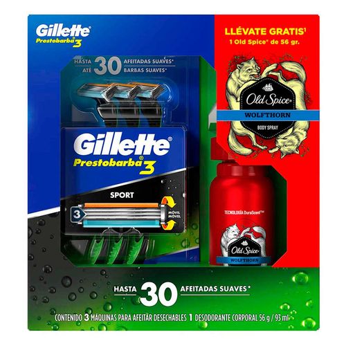 Rastrillos Desechables Gillette Body Sense 3 Rastrillos + Desodorante Old Spice 56g
