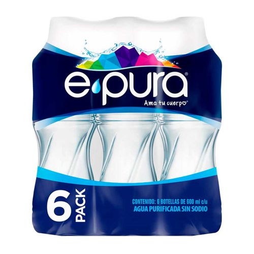 Agua Natural Epura 6 botellas de 600ml c/u