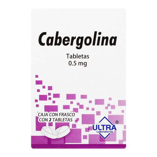 Tabletas Genéricas Cabergolina 0.5mg Frasco con 2 Tabletas.
