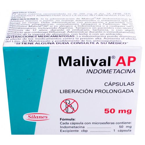 Cápsulas Malival AP 50mg Liberación Prolongada Caja con 28 Cápsulas