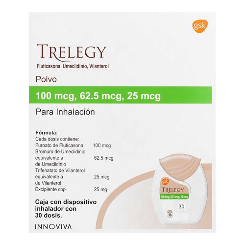 Polvo para Inhalación Trelegy 100mcg/62.5mcg/25mcg Caja con Dispositivo con 30 Dosis