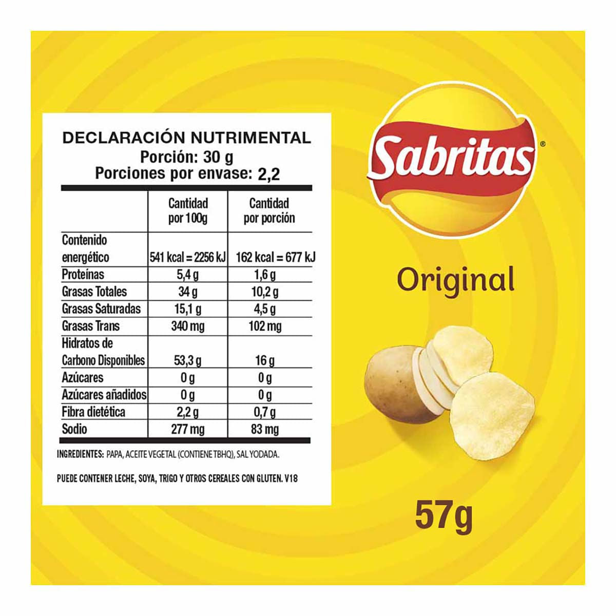 Papas Con Sal Sabritas Original 57g Chedraui