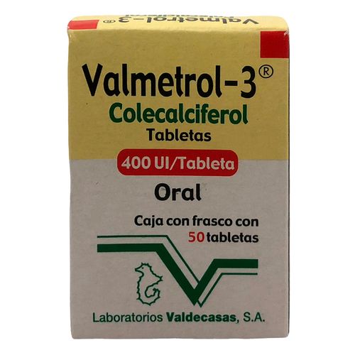 Tabletas Valmetrol-3 de 400UI Frasco con 50 Tabletas