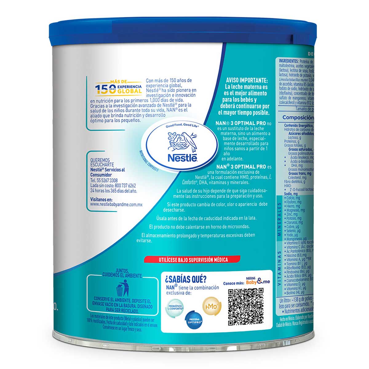 Fórmula crecimiento NAN 3 Optimal Pro de 1 a 2 años 400g | Chedraui