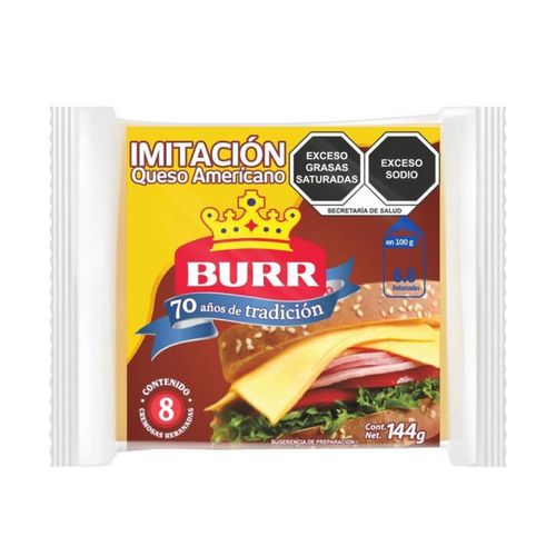 Queso Amarillo tipo Americano Burr 8 Reb 144 g