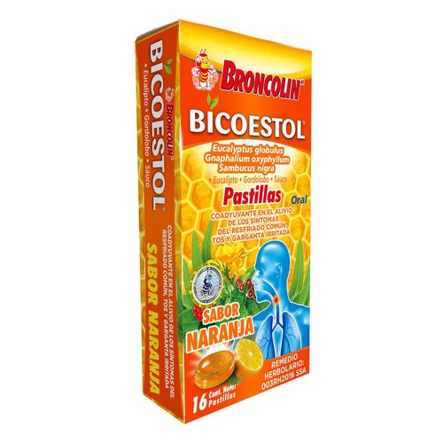 Pastillas Broncolin Bicoestol Sabor Naranja 16 Pastillas
