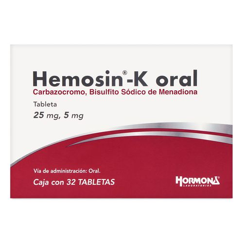 Tabletas Hemosin-K Oral 25mg/5mg Caja con 32 Tabletas