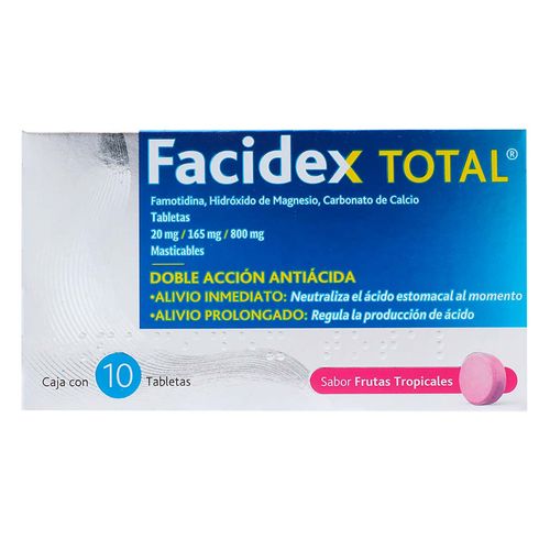 Tabletas Masticables Facidex Total Sabor Frutas Tropicales Caja con 10 Tabletas