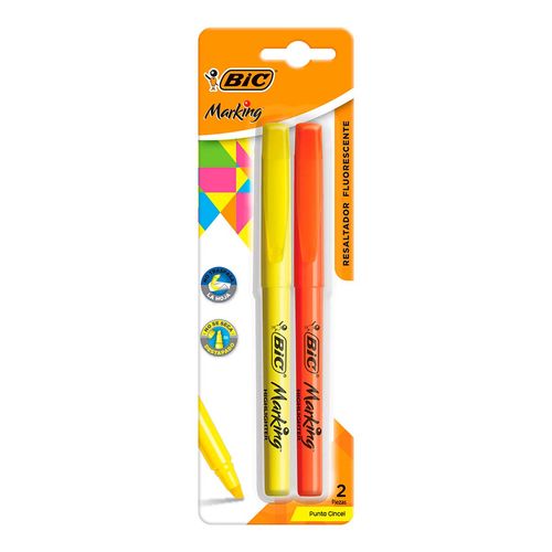 Resaltador Bic Marking Punta Resistente Amarillo y Naranja 2 Piezas