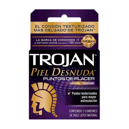 Condones de Látex Trojan Piel Desnuda Puntos de Placer 3 Condones