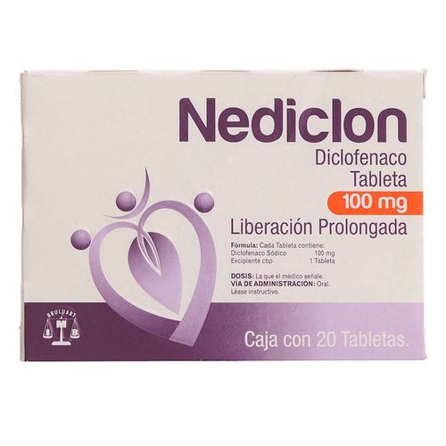 Tabletas Genéricas Diclofenaco 100mg Liberación Prolongada Caja con 20 Tabletas