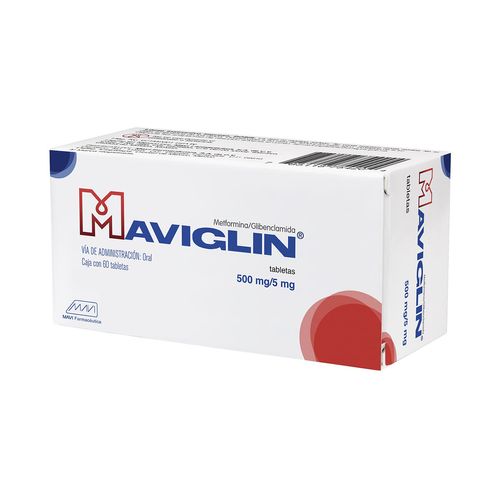 Tabletas Maviglin 500mg/5mg Caja con 60 Tabletas