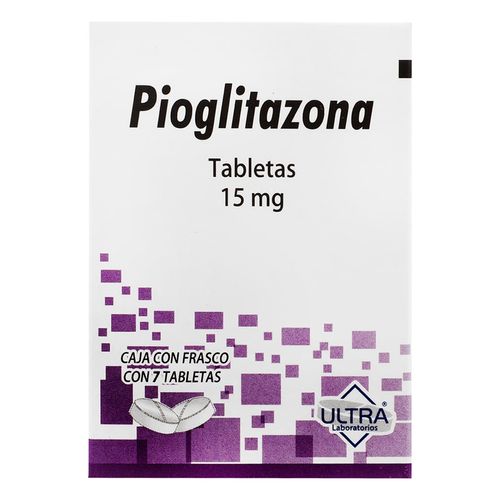 Tabletas Genéricas Pioglitazona 15mg Frasco con 7 Tabletas