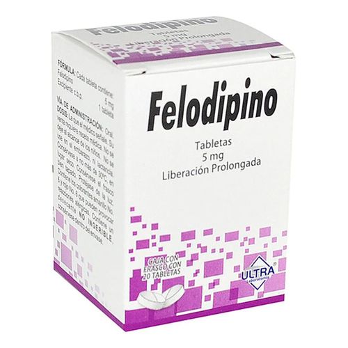 Tabletas Genéricas Felodipino 5mg Caja con 20 Tabletas