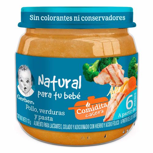 Papilla Gerber Comidita Casera Etapa 2 Verduras Pollo y Pasta 113g