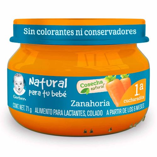 Papilla Gerber Cosecha Natural Etapa 1 Zanahoria 71g